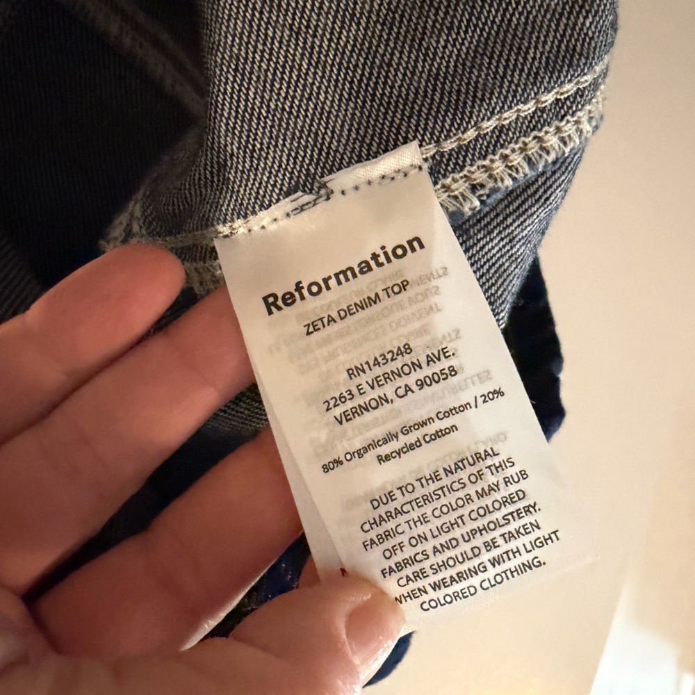 Reformation Dark Indigo Denim Zip-Front Peplum Tank - Picture 7 of 8